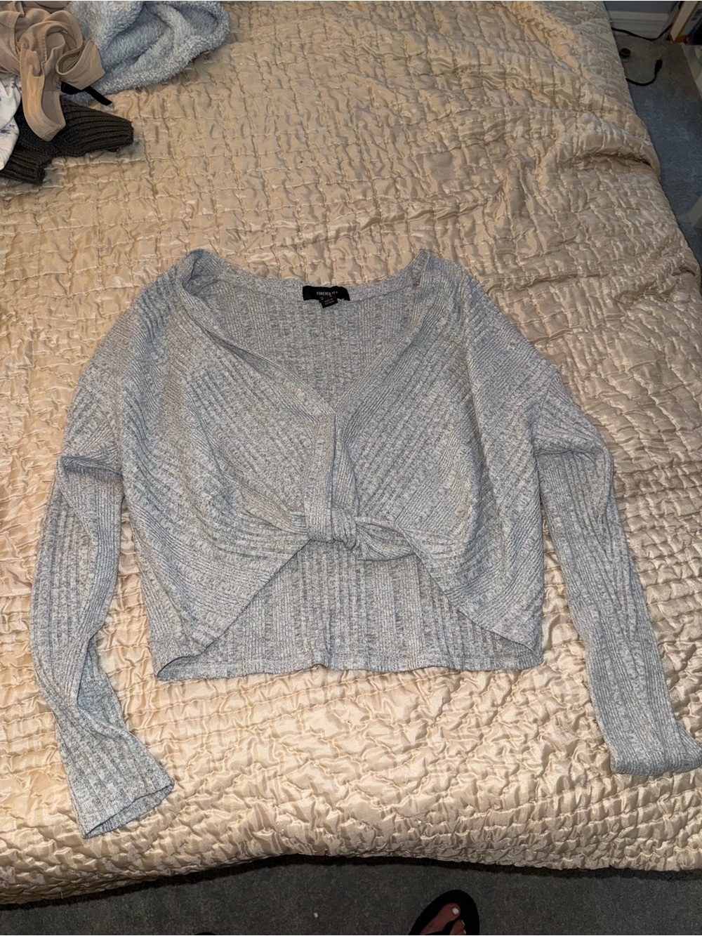 Forever 21 Light Gray Knit Tie-Front Sweater